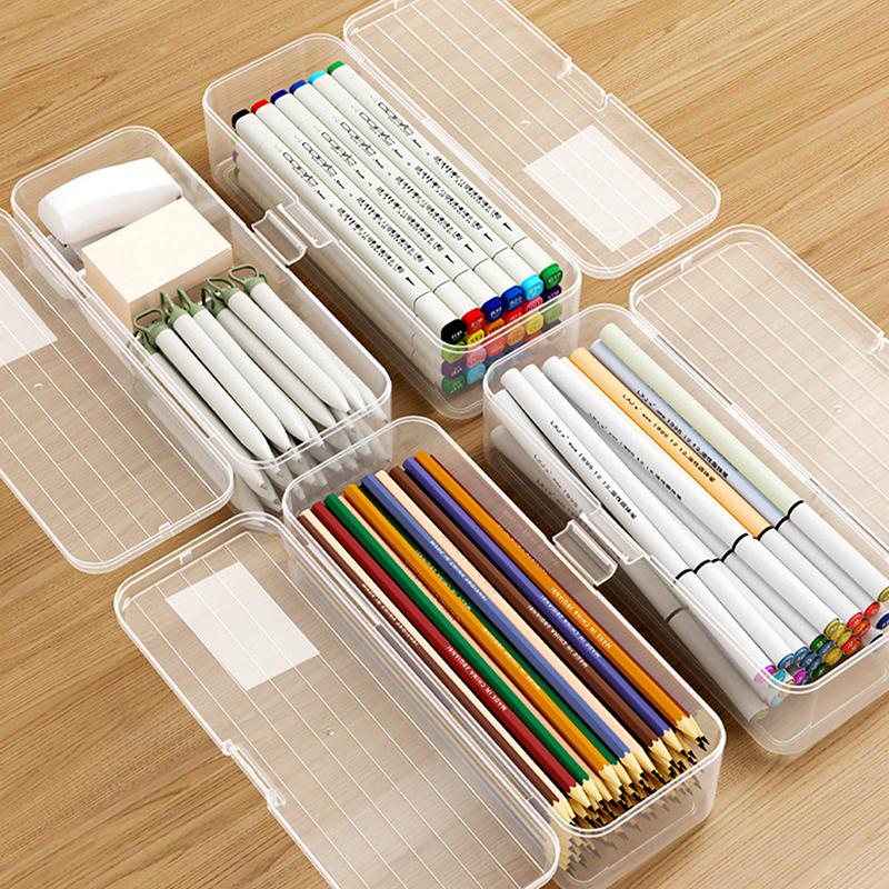 1Pc Pencil Case Box Transparent Plastic Pencil Box For Students Without Printing Case Supplies Pencil Sundries Storage