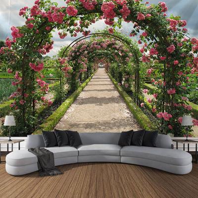 Frühlingsblumen-Wandteppich, Natur, rosa Rose, Pflanze, Blume, Wandbehang, Garten, Fenster, Natur, Landschaft, Stoff, Heim-Kunst-Dekoration