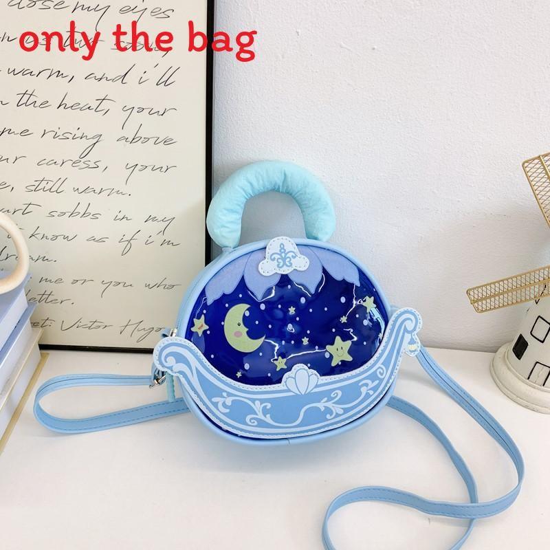 Solid Simple Color Star Moon Print Children Round Shape Crossbody Bag For Girl