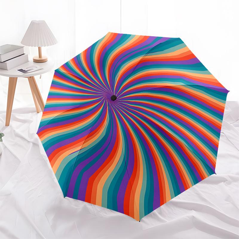 Automatic Opening Folding Umbrella with Psychedelic Swirl Design - Portable 3-Fold Iron Frame Outdoor Umbrella, Perfect Festival Gift for Fa
