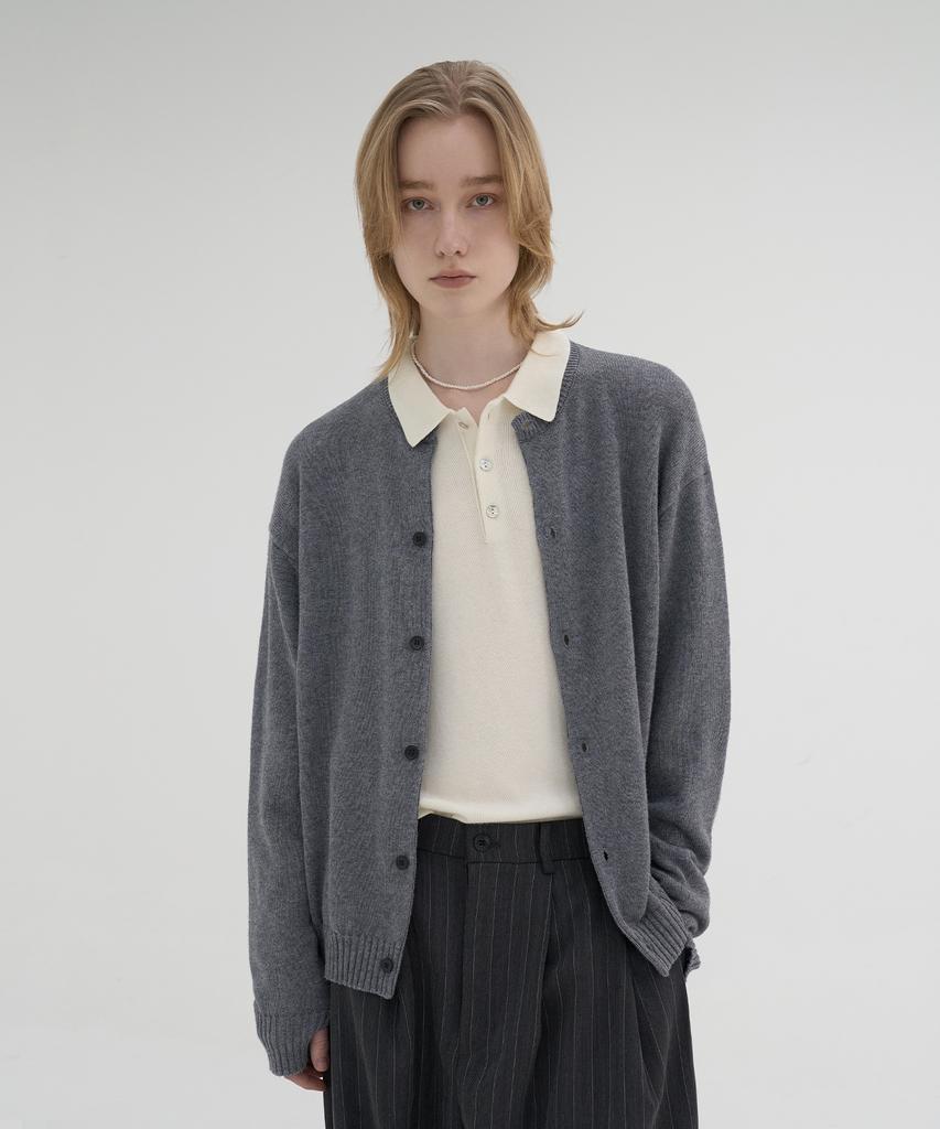 Knouun Essential Crew Neck Cardigan (Gray)