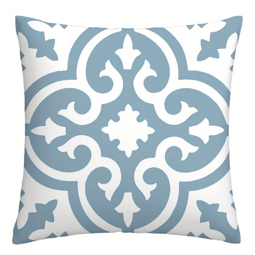 Home Decor Blue And White Ornate Pattern Pillow Covers Pattern Cushion Cover Suitable For Sofa Bedroom Car Pillow Cover