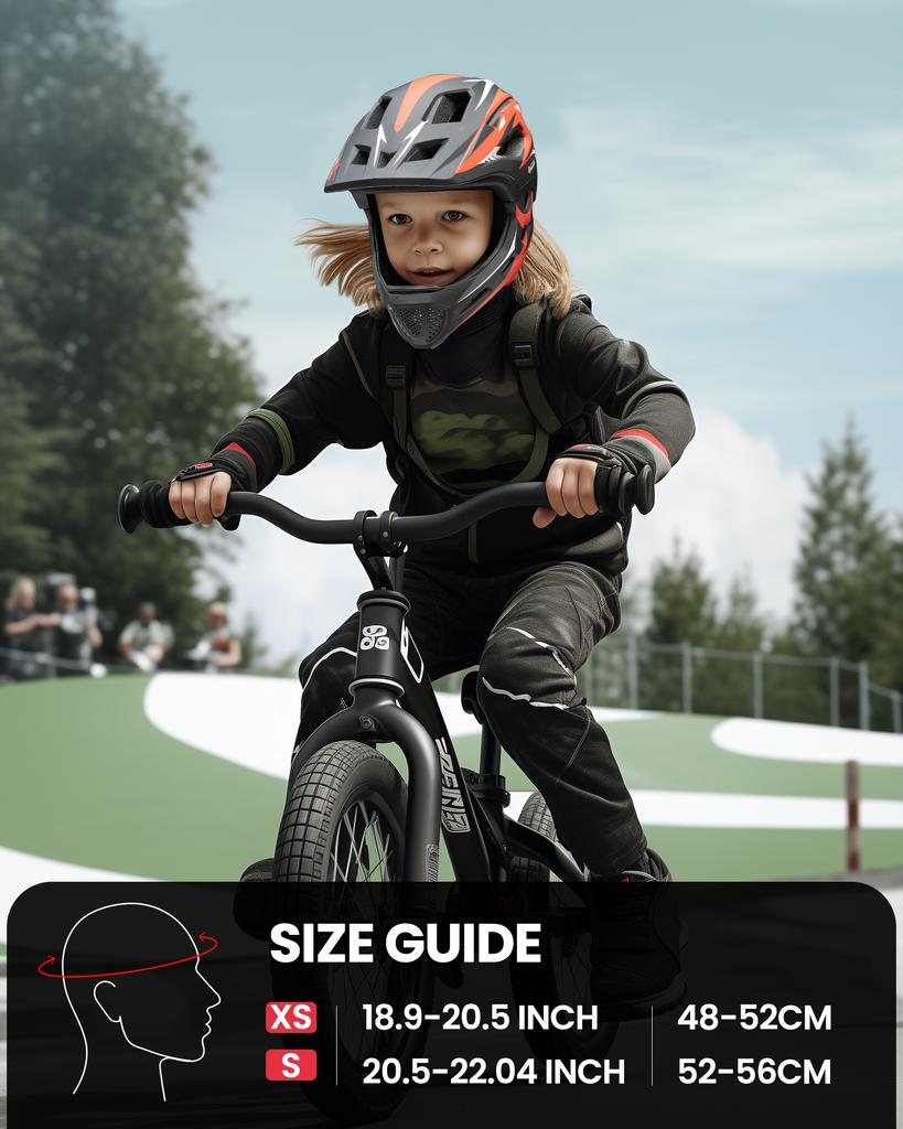 Unisex Kids Sports Helmet Full Face Detachable Chin Guard Washable Liner Adjustable Dial CE Riding Helmet