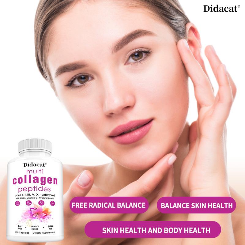Didacat Multi Collagen Peptides with Biotin & Vitamin C, 120 Capsules Grass Fed Hydrolyzed Supplement