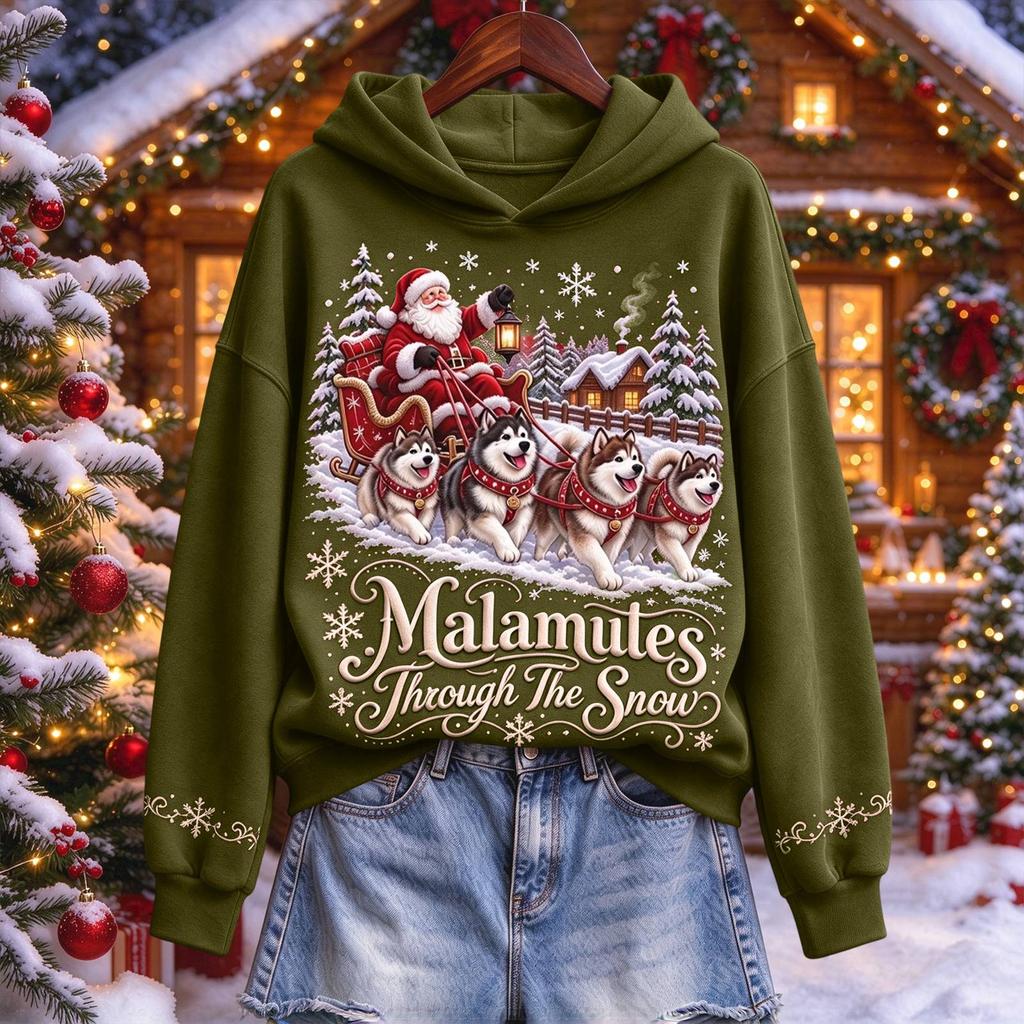 Women's Christmas Pullover Hoodie Hooded Sweatshirt for Holiday Party
