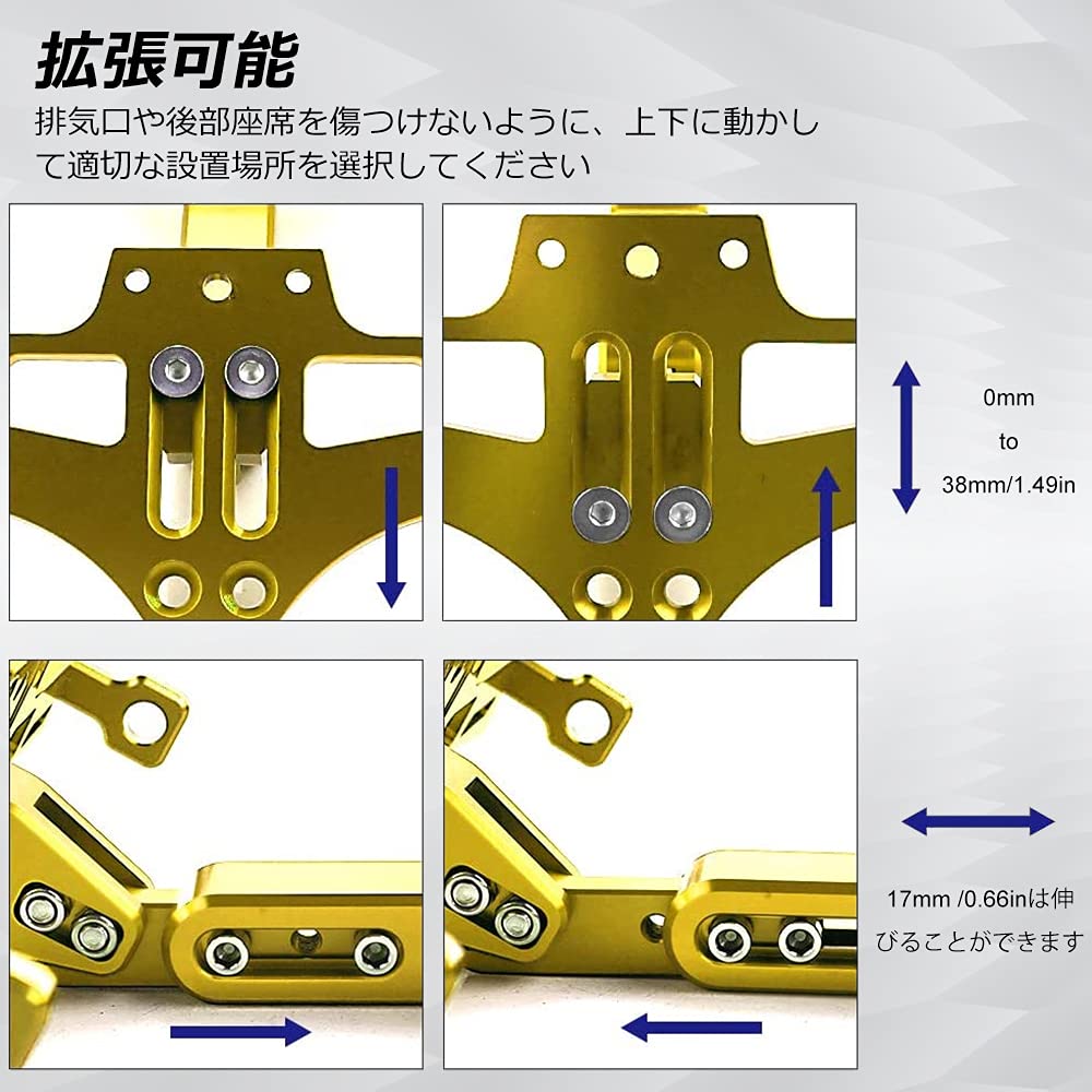 GREENBEAN Motorcycle License Plate Fender Tilt Holder, Adjustable Angle, Machined Aluminum with LED Light, Gold