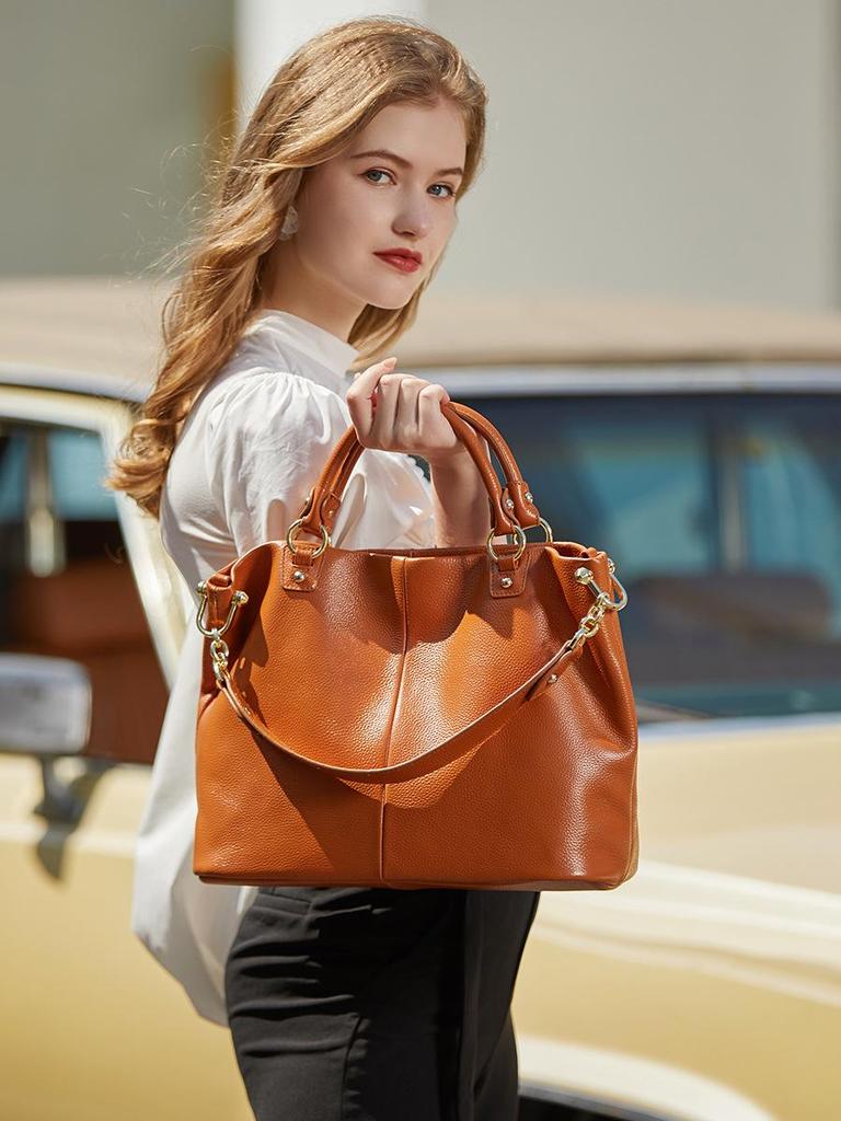 Women's Genuine Leather Large Capacity Crossbody Tote Bag - Top Layer Cowhide, New Style, High-End Shoulder Handbag for Commuting.