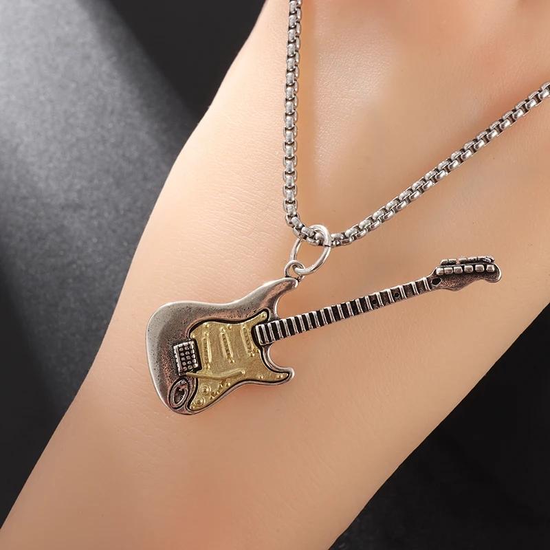 Punk Rocpunk Rock Music Guitar Necklace Men's Personality Gothic Pendant Fashion Hip Hop Rock Singer Jewelry Gift
