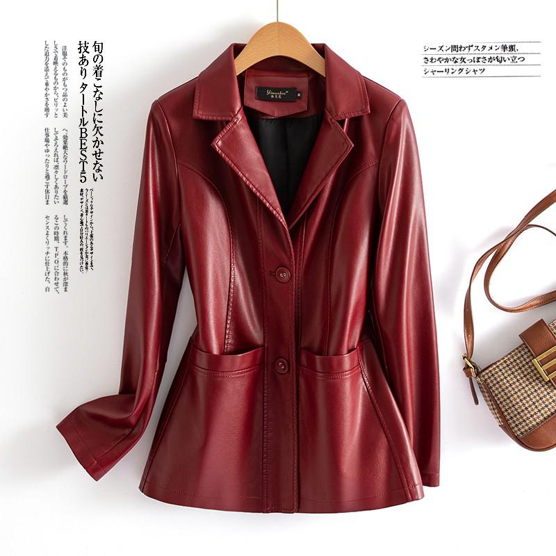 Womens Short Leather Jacket Slim Fit Notched Collar Single Breasted Casual Chic Coat 2026