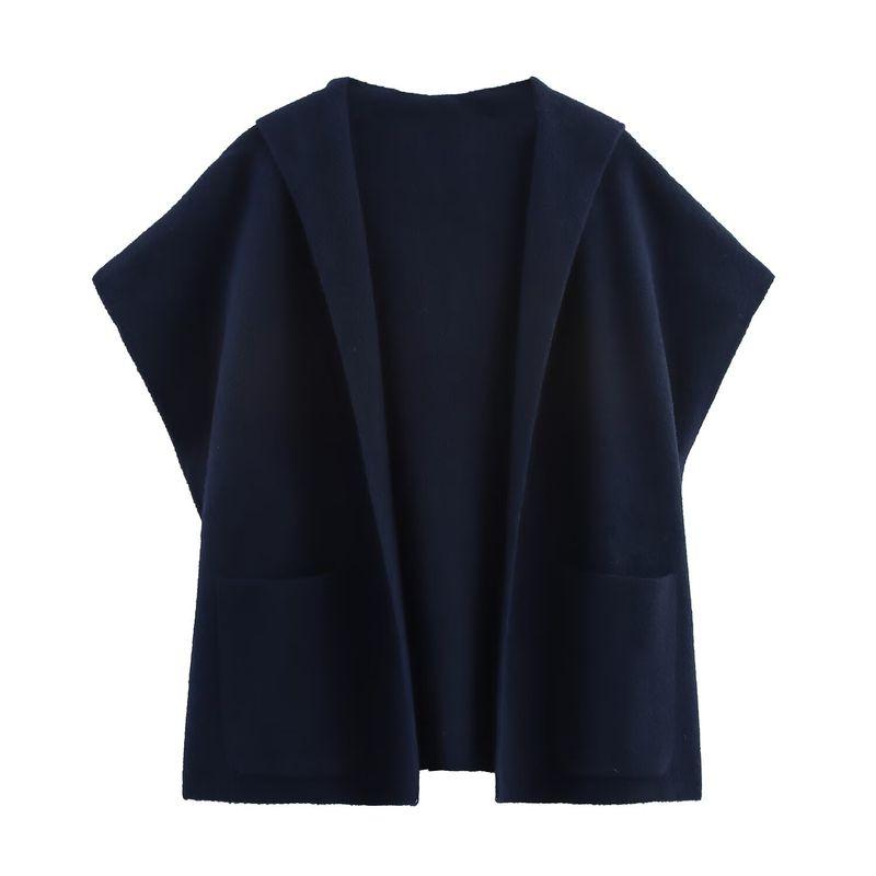 

Kaslead Новая женская одежда В западном стиле Вязаный Двусторонний Нейлоновый Капюшон Летучая мышь Рукав Жилет Накидка пальто Dark Blue One size