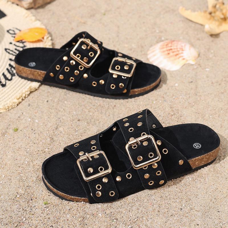Fashion Summer 2025 Riveted Roman Sandals and Slippers Casual Beach Shoes Double Buckle