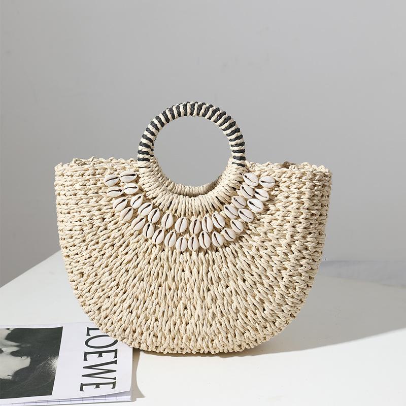 

New Fashion MOON Straw Handbags Women Summer Shell Beach Bag Rattan Bag Handmade Vintage Woven Handbag for Women Bolsa Femme