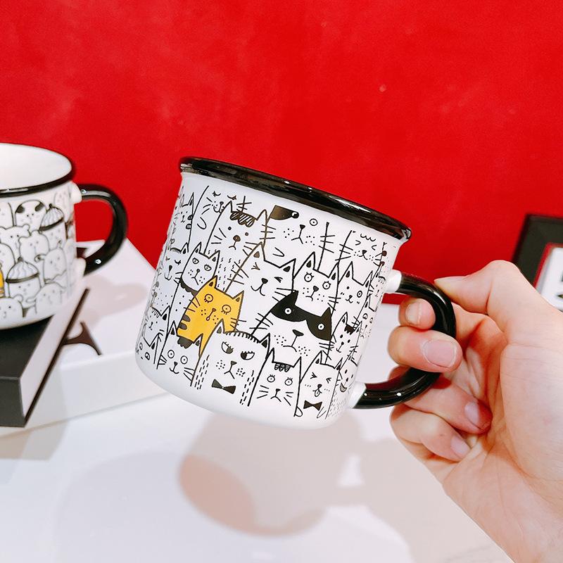 High Value Mug Stacked with Joy Smiley Cat Cartoon Ceramic Cup Milk Cup Breakfast Cup Student Gift