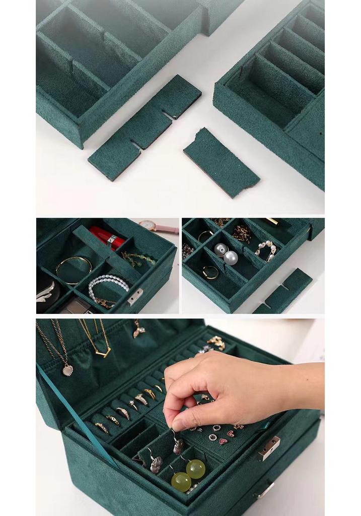 Lockable Three-Layer Velvet Jewelry Box with Earring, Ring, and Bracelet Storage