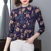Floral Half-High Collar Long-Sleeve T-Shirt for Women - Elegant Base Layer for Middle-Aged and Elderly
