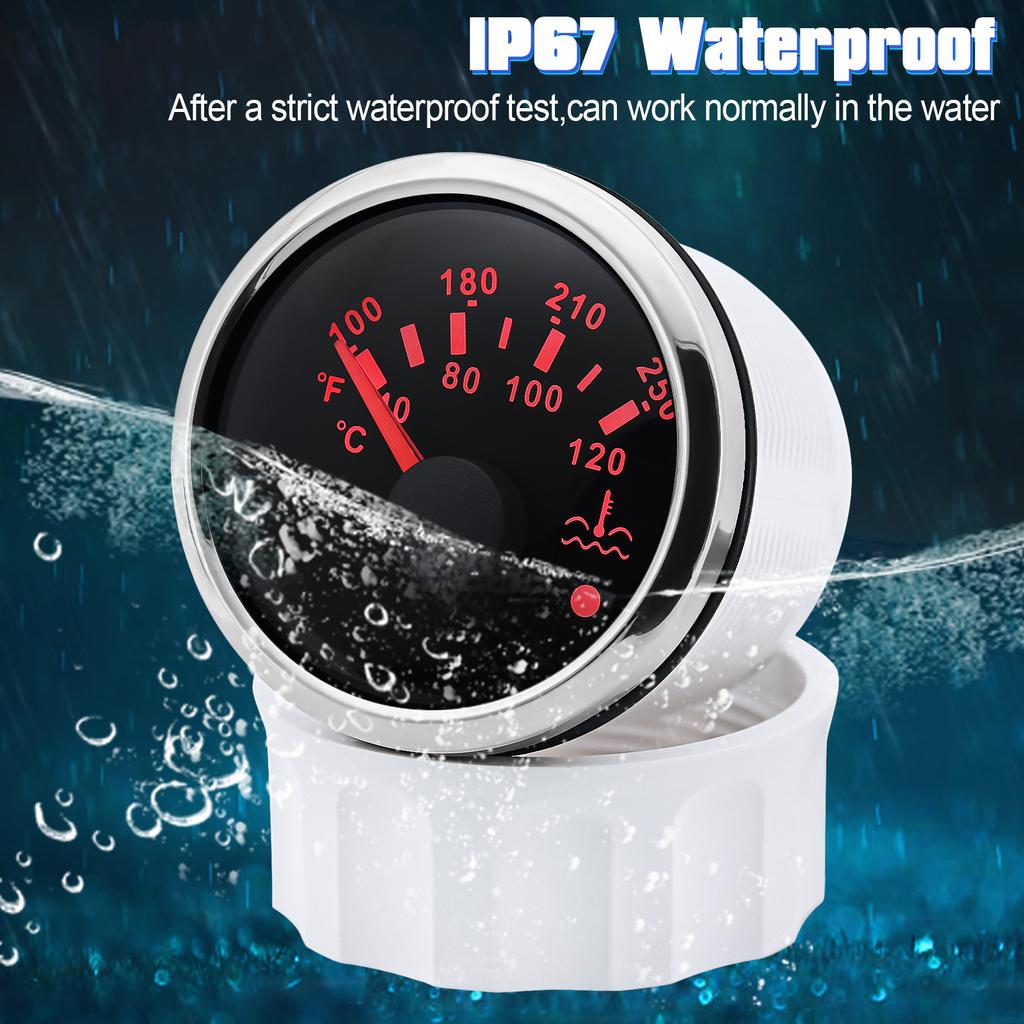 40~120℃ 100~250℉ Water Temperature Gauge with Alarm 2" 52mm Water Temp Meter Red Backlight for Auto Car Boat Yacht 12V24V custom