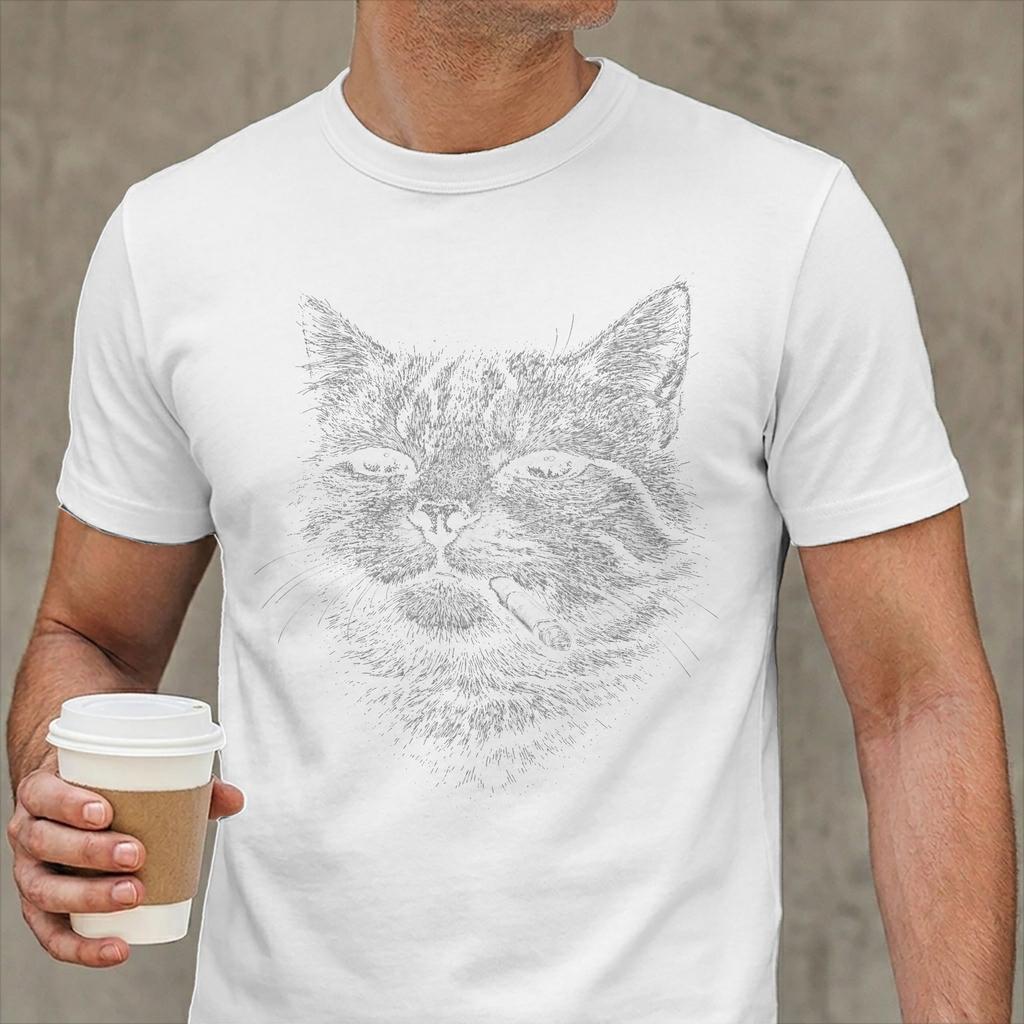 Cat Smoking Cigarette Funny Meme Tshirts Unisex Unique Cotton Tee Shirt Crewneck Short Sleeve T Shirts Summer Clothing