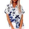 Women's Fashion Loose Casual Short Sleeve Lapel Button Down Shirt Printed T-Shirt Top