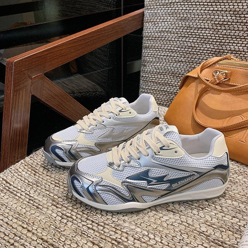 2025 summer retro mesh casual sports dad shoes women's versatile fashion silver laser casual sports shoes women