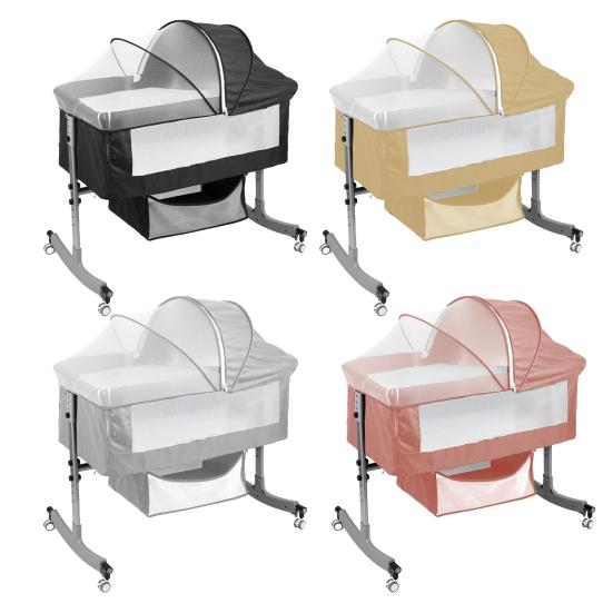 Bedside Crib 4-In-1 Multi-function with Changing Table, 6 Levels Height Adjustable Baby Bed Basket & Mosquito Net, Portable Newborn Infant