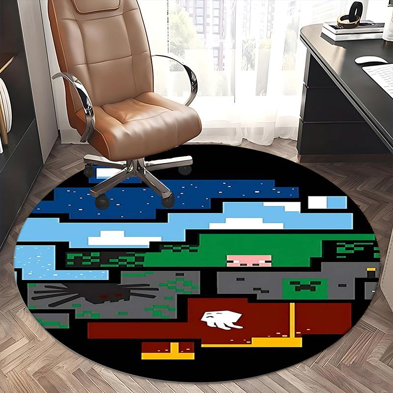 Minecraft Steve,Pixel Art Chair mat Round Rug Office carpet, Machine Washable, Non slip, Suitable for Living Rooms, Bedrooms