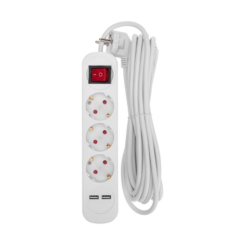 

Удлинитель Rexant 13-4017 3 Розетки 5м 3х1 0мм2 С Выключателем 2 Usb Белый