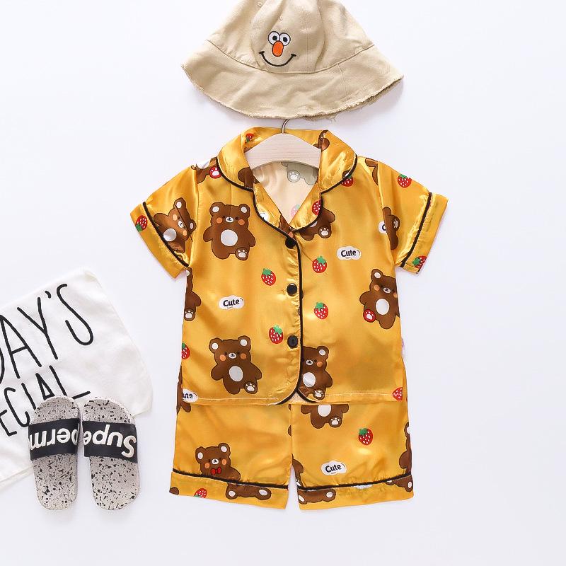 BB58 Mufurui Summer Kids' Silk Bear Cartoon Pajama Short Sleeve Two-Piece Set