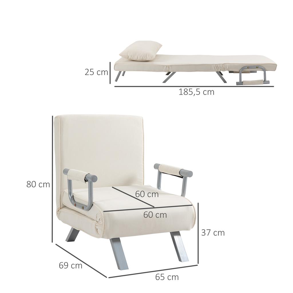 Convertible Armchair/Sofa Bed, 1-Seater, Removable Cover, High, Cushion, Legs, Armrests
