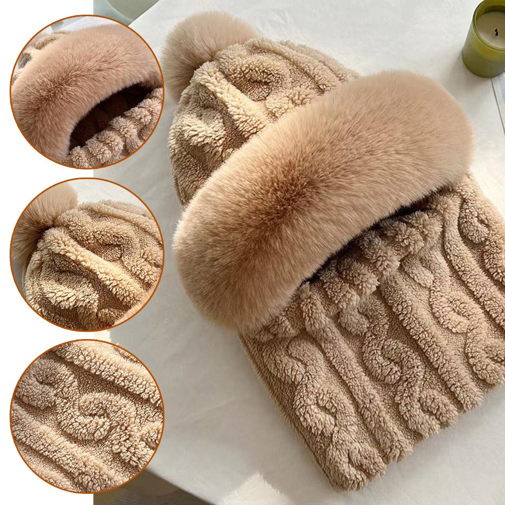 Winter Scarf Set Hooded Hat Set Women Plush Neck Warm Russia Outdoor Skiing Caps Windproof Plush Hat Thick Plush Fluffy Beanies