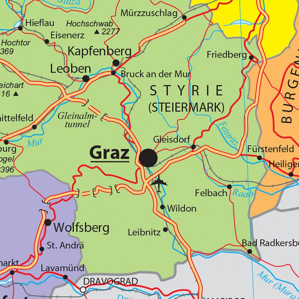 Französische Serienkarte - Verwaltungskarte Österreich, Wanddekoration, Geschenk, Reise-/Lernmittel, für Wohnzimmer, Badezimmer, Home Office