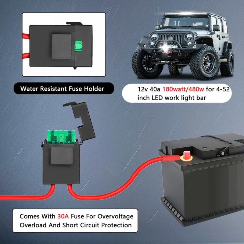 Car Boat Truck Headlight Wiring Harness with 2 Plugs Power up to 300W Worklight High Power Switch Wiring Set Waterproof