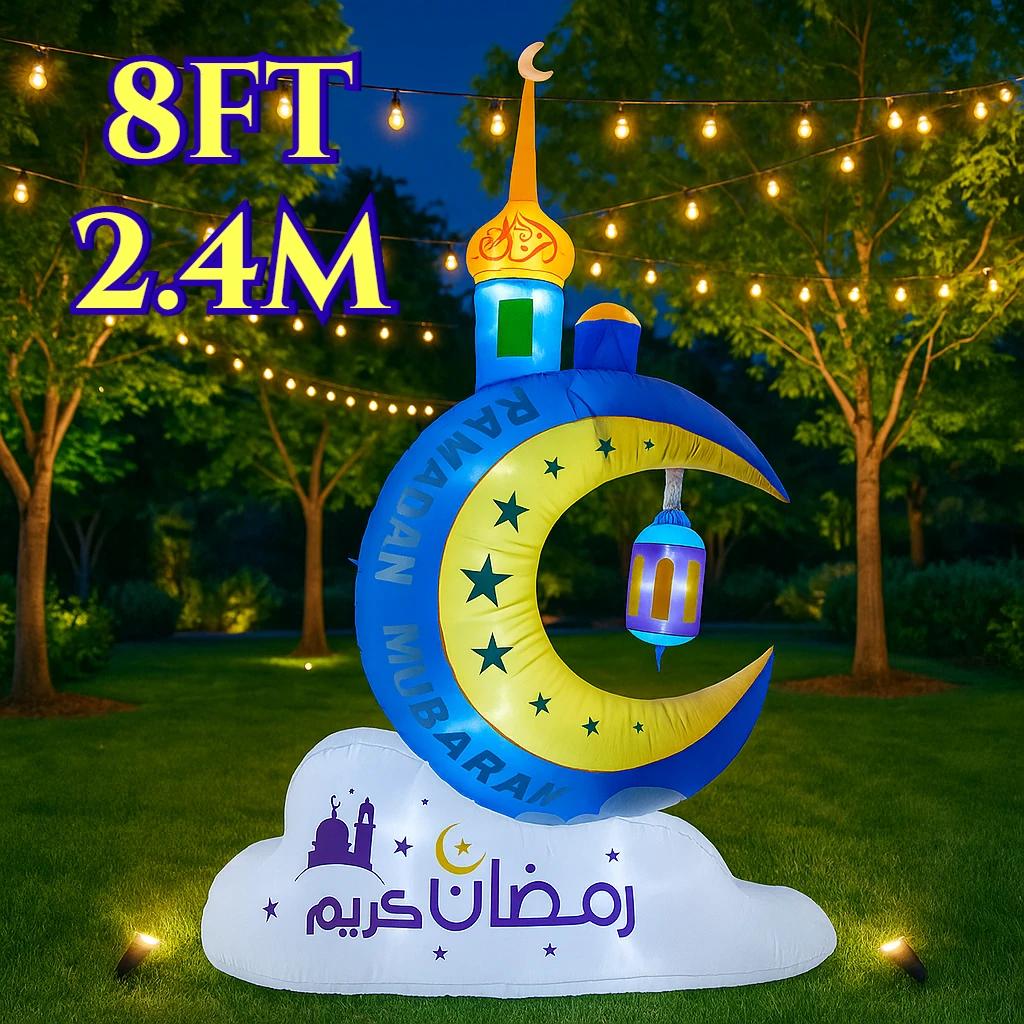

8FT/ Outdoor Holiday Ornament Middle East Ramadan Inflatable Moon Lamp Built-in LED Light Eid Mubarak Decor Inflatable Model EU