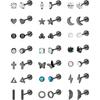 Jstyle 21Pairs Flat Back Earrings for Women Hypoallergenic Studs Set | Surgical Steel Flatback Earrings,Small CZ Star Moon Ball Pearl Earrings