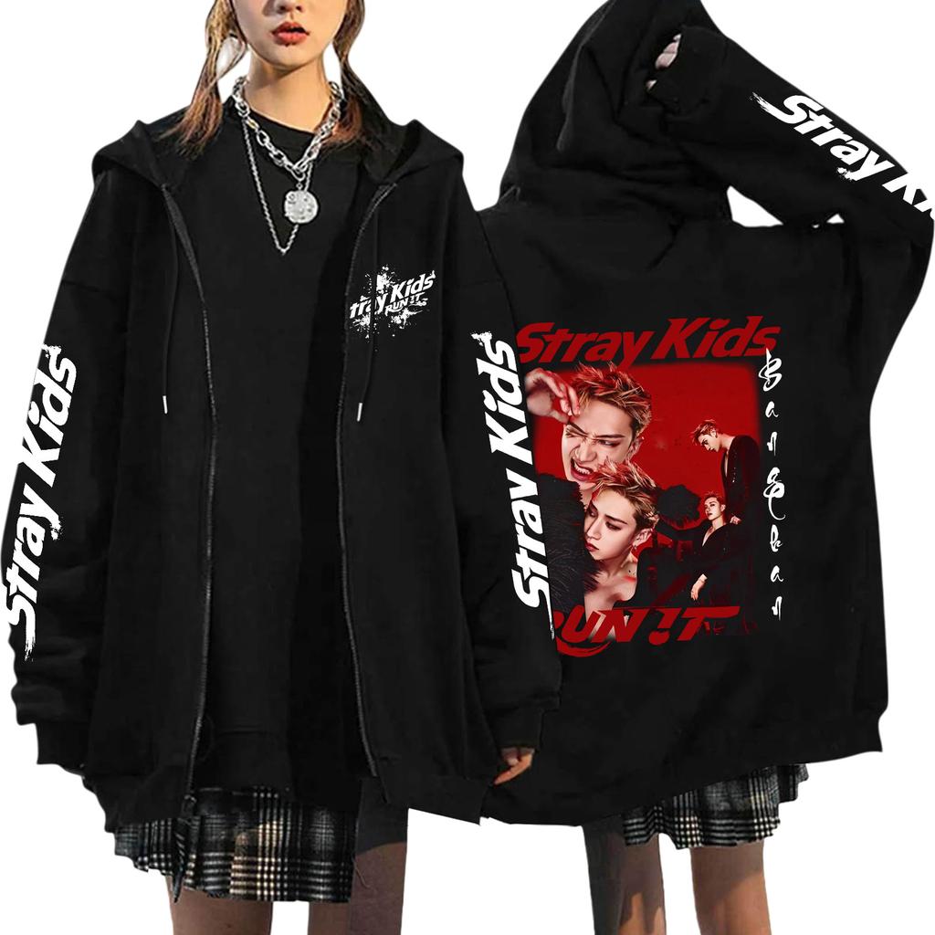 Graphic Print Loose Fit Zip Up Hoodie for Casual Streetwear