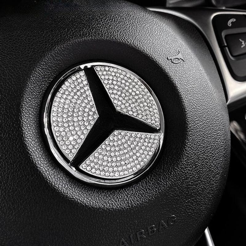 HXA1 1PC 45/50mm Car Steering Wheel Emblem Crystal Diamond Sticker Mercedes Benz A B C E Class GLA CLA GLC GLK GLE Series Accessories