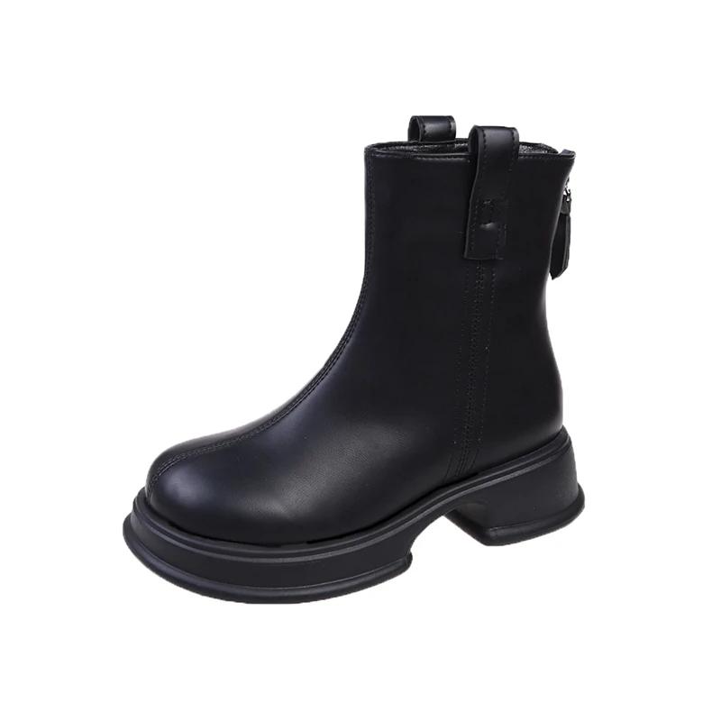 fashion 2024 Ladies Chelsea Boots High Top Fashion Boots Ankle Boots Motorcycle Soft Leather Round Toe Women Zapatos Mujer