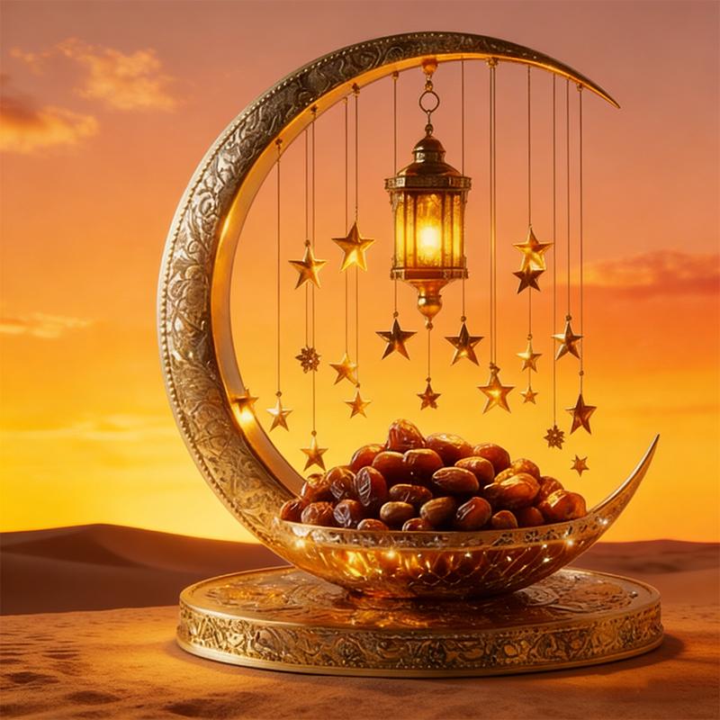 1Pcs 2D Elegant Acrylic Crescent Lantern And Star Shaped Desktop Decoration For Eid Al Fitr Celebration Home Decoration Ornament