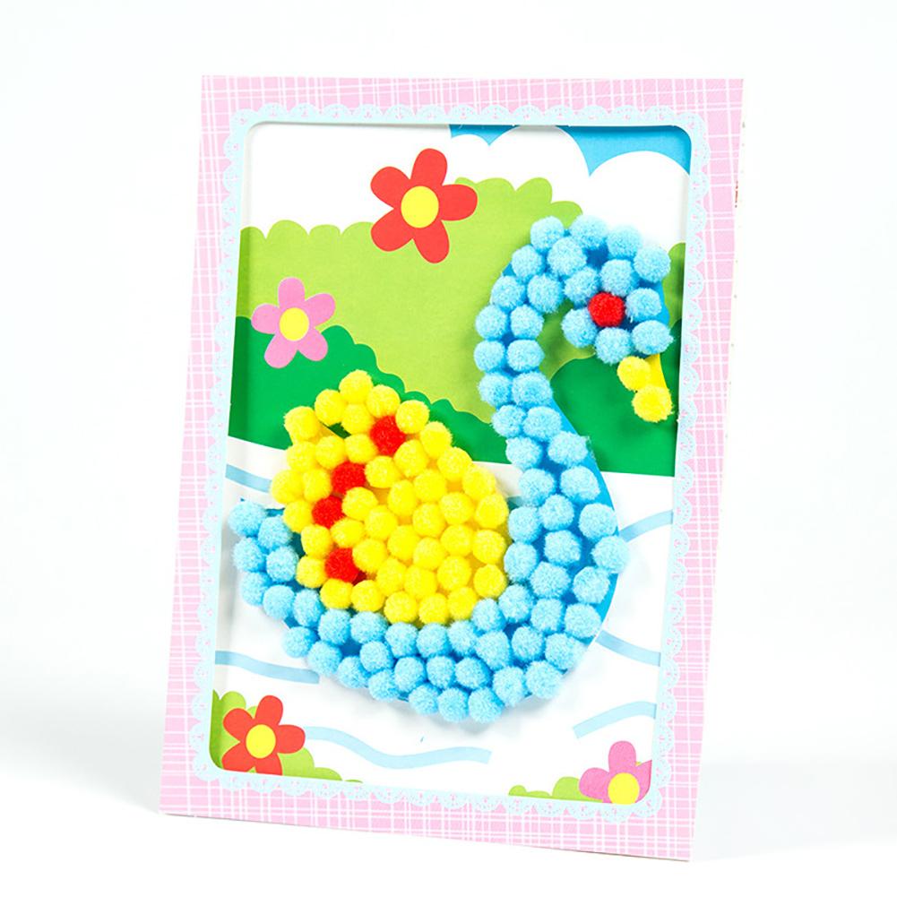 Creative DIY  Kids Plush Ball Painting Stickers Children Educational Handmade Material Cartoon Puzzles Crafts Toys