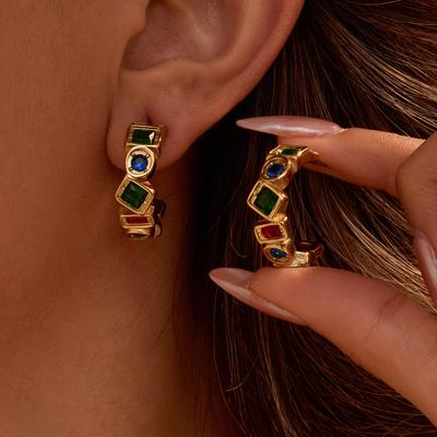 French Retro Premium Color Zircon Stainless Steel Earrings Plated with 18k Gold Earrings.