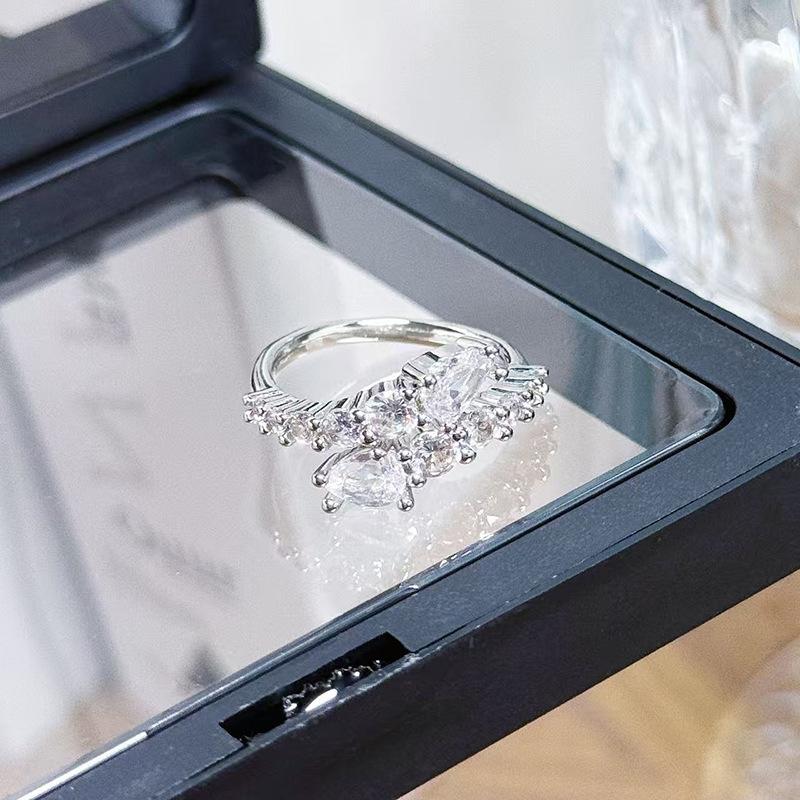 Lace Lace Super Fairy Zircon Cross Ring Light Luxury Niche High Sense Exquisite Stacking Temperament Ring Woman