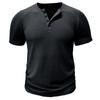 Men Ribbed Knit Henley Neck Short Sleeve Slim Fit T Shirt