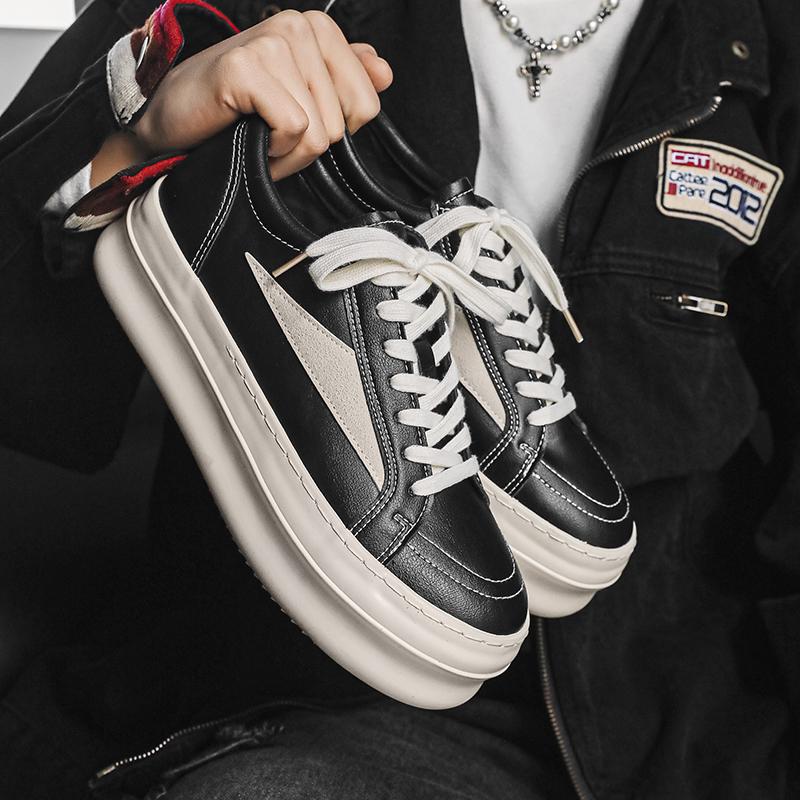 Pantofi bărbați pânză neagră Ricks Fashion Outdoor cu vârf jos, cu șireturi, sneaker de damă fashion casual, design Owens, mers în aer liber, înălțare invizibilă