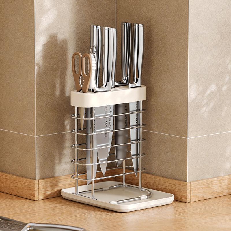 304 Stainless Steel Kitchen Storage Rack with Chopstick Holder, Knife Block, and Cutting Board Storage