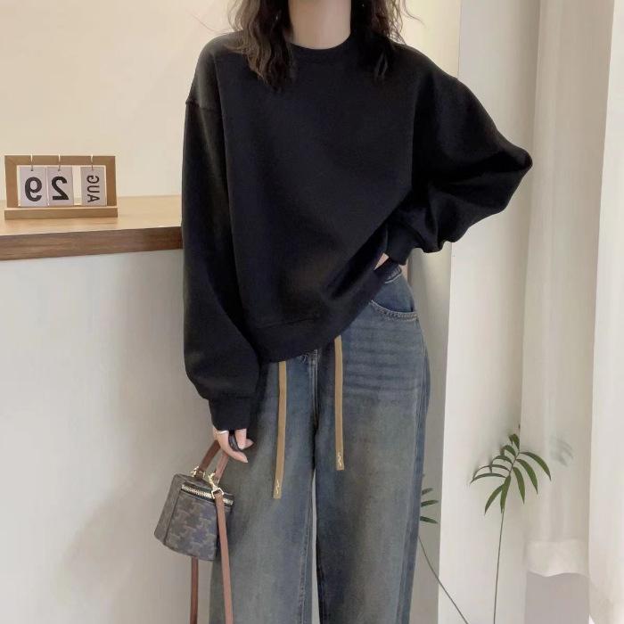 Autumn European Style Minimalist Solid Design Hoodie Women Winter Loose Versatile Top