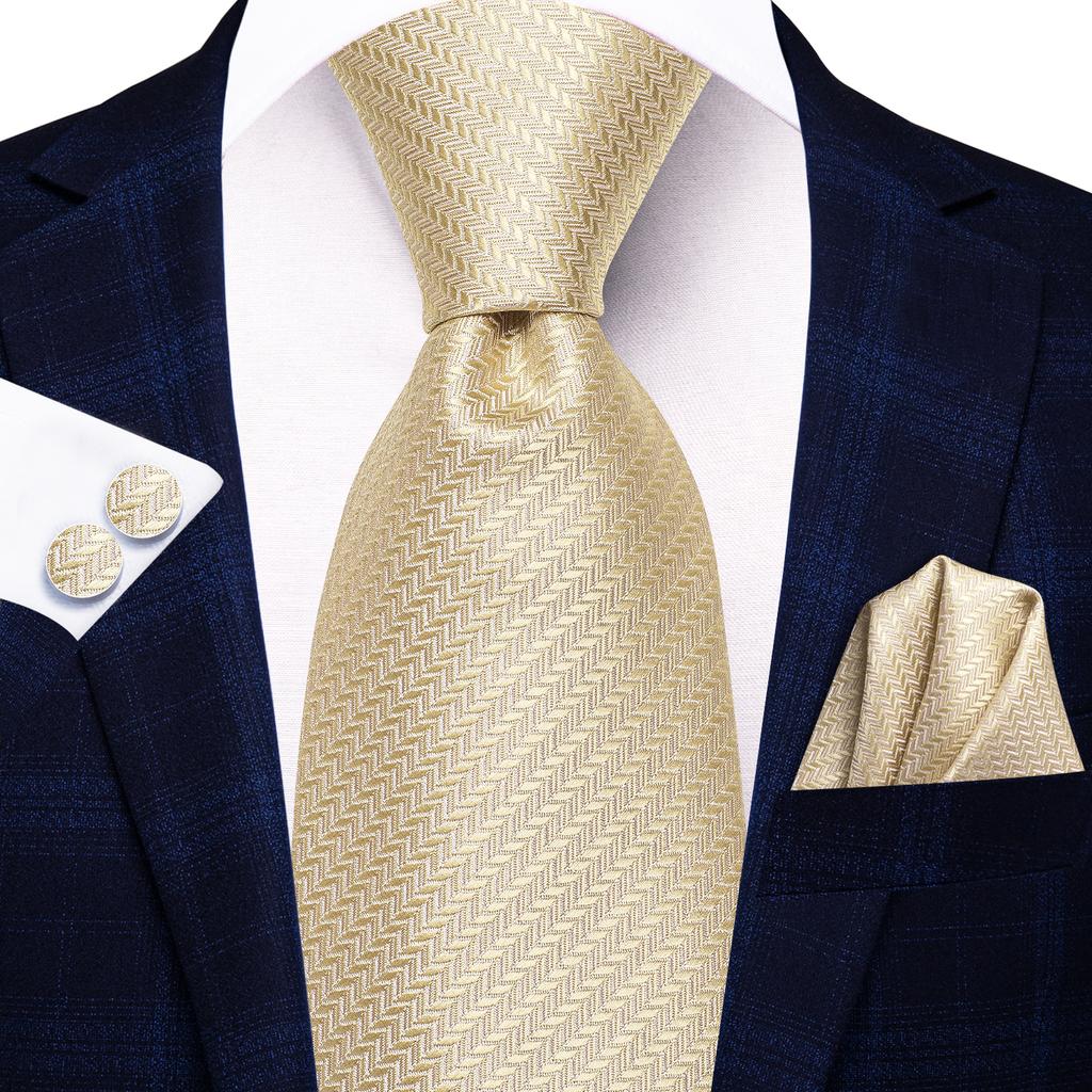 Hi-Tie Floreale Champagne Avorio Cravatta Elegante da Uomo Fazzoletto Gemelli per Smoking Moda Classica Seta Lusso Cravatta per Uomo