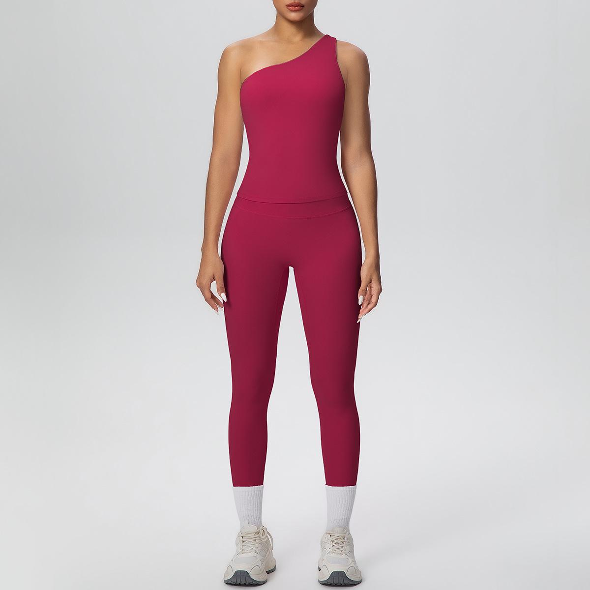 

One-Shoulder Backless Sports Bra & High-Waisted Butt-Lifting Yoga Pants Set M