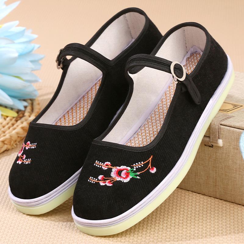 Old Beijing Embroidered Women s Cloth Shoes with Cow Tendon Sole - Handmade Flat Bottom Ethnic Retro Style Size 38