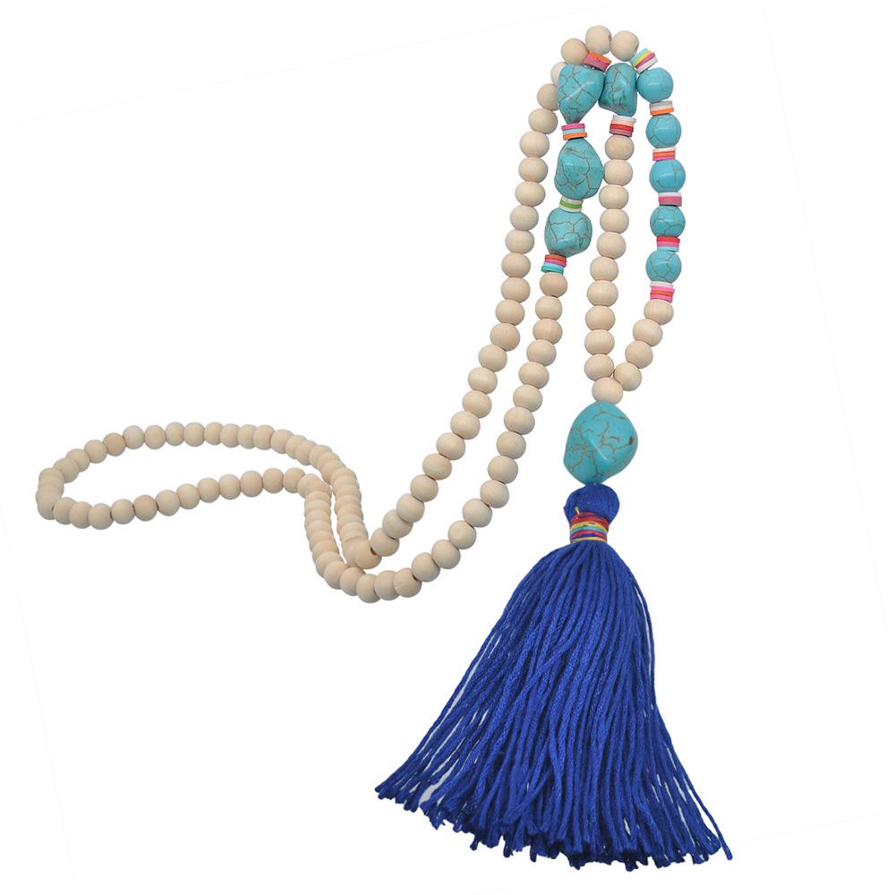 Handmade Bohemian Wooden Bead Necklace with Peace Symbol Pendant and Tassel
