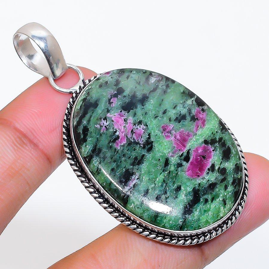 Natural Ruby Zosite Gemstone 925 Sterling Silver Jewelry Pendant 2.36" AP-16598