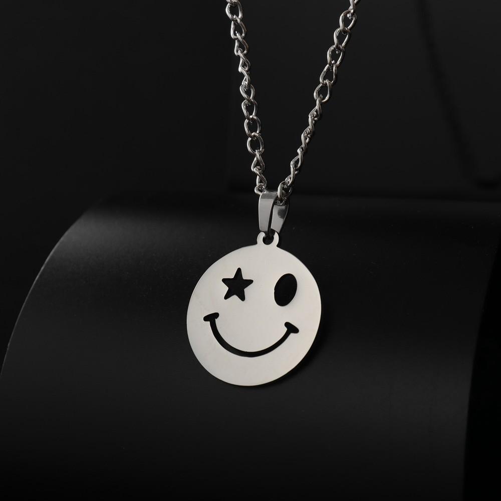 Star Eyes Smiling Face Men's Titanium Steel Jewelry Pendant Necklace